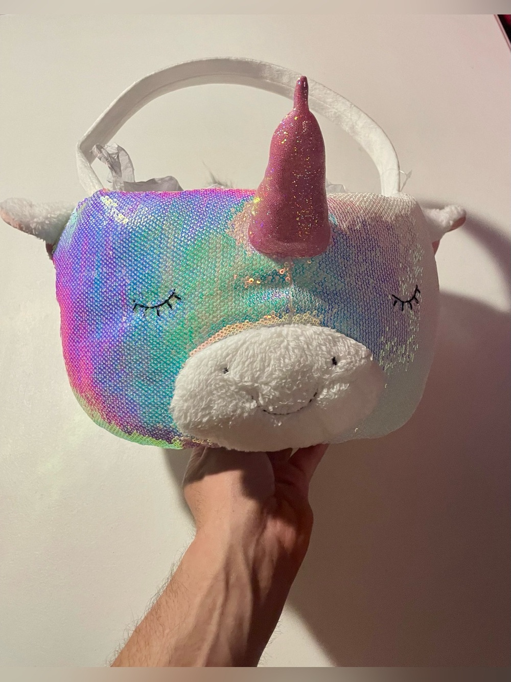 Target Spritz Iridescent Sequin Unicorn Easter Basket Plush Horn NWT Holiday